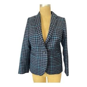 Pure Collection  NWT Women's Wool Houndstooth Blazer - Black and Blue